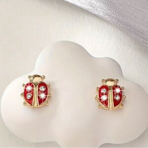Red Ladybug Earrings with Gold Accents